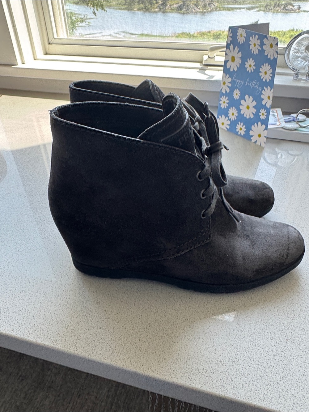 Women's Lace-Up Wedge Ankle Boots - Black Suede